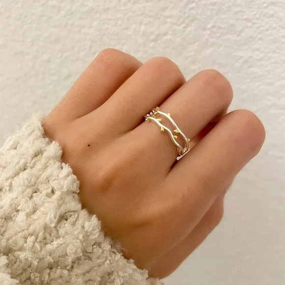 925 Sterling Silver & Gold Two Tone Ring Dainty Minimalist Stackable Ring - Picture 2 of 6